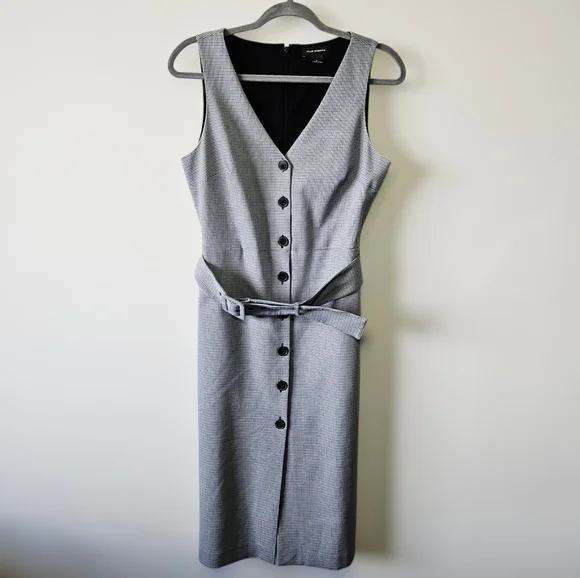 Club Monaco Pritha Dress Size 6 Houndtooth Belted Acamdemic Old Money - Picture 2 of 5